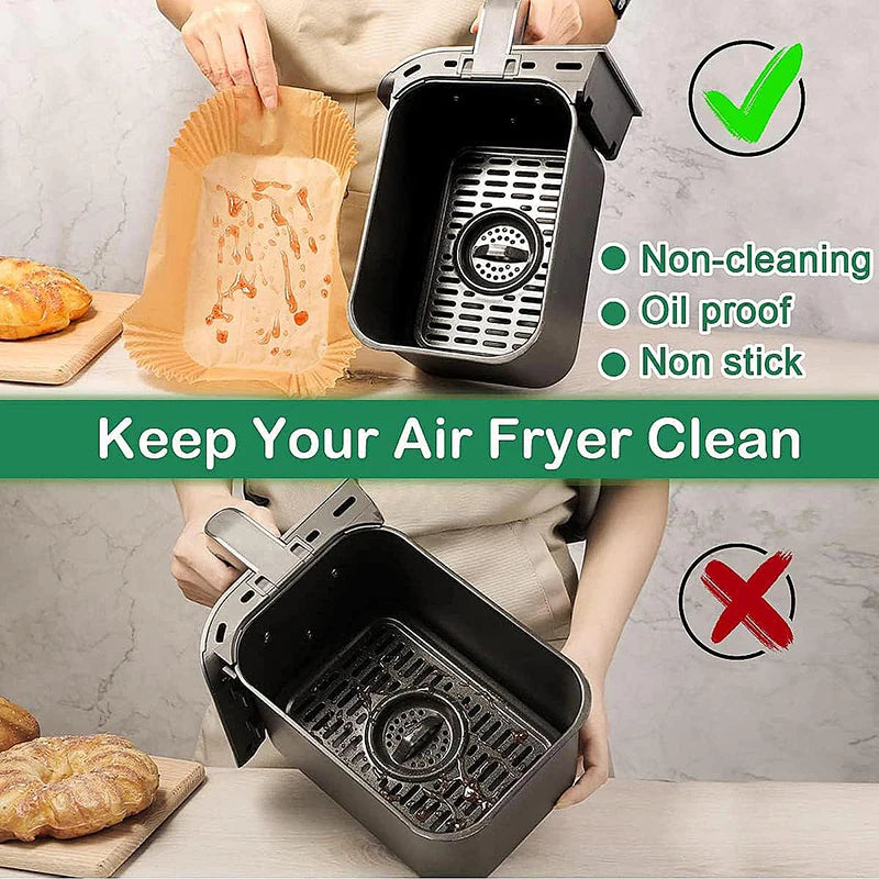 Large Disposable Air Fryer Paper Non-Stick Rectangle Airfryer Baking Liners Oilproof Oven Mat for Ninja Foodi Dualzone Basket