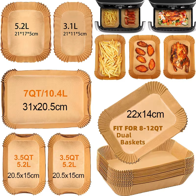 Large Disposable Air Fryer Paper Non-Stick Rectangle Airfryer Baking Liners Oilproof Oven Mat for Ninja Foodi Dualzone Basket
