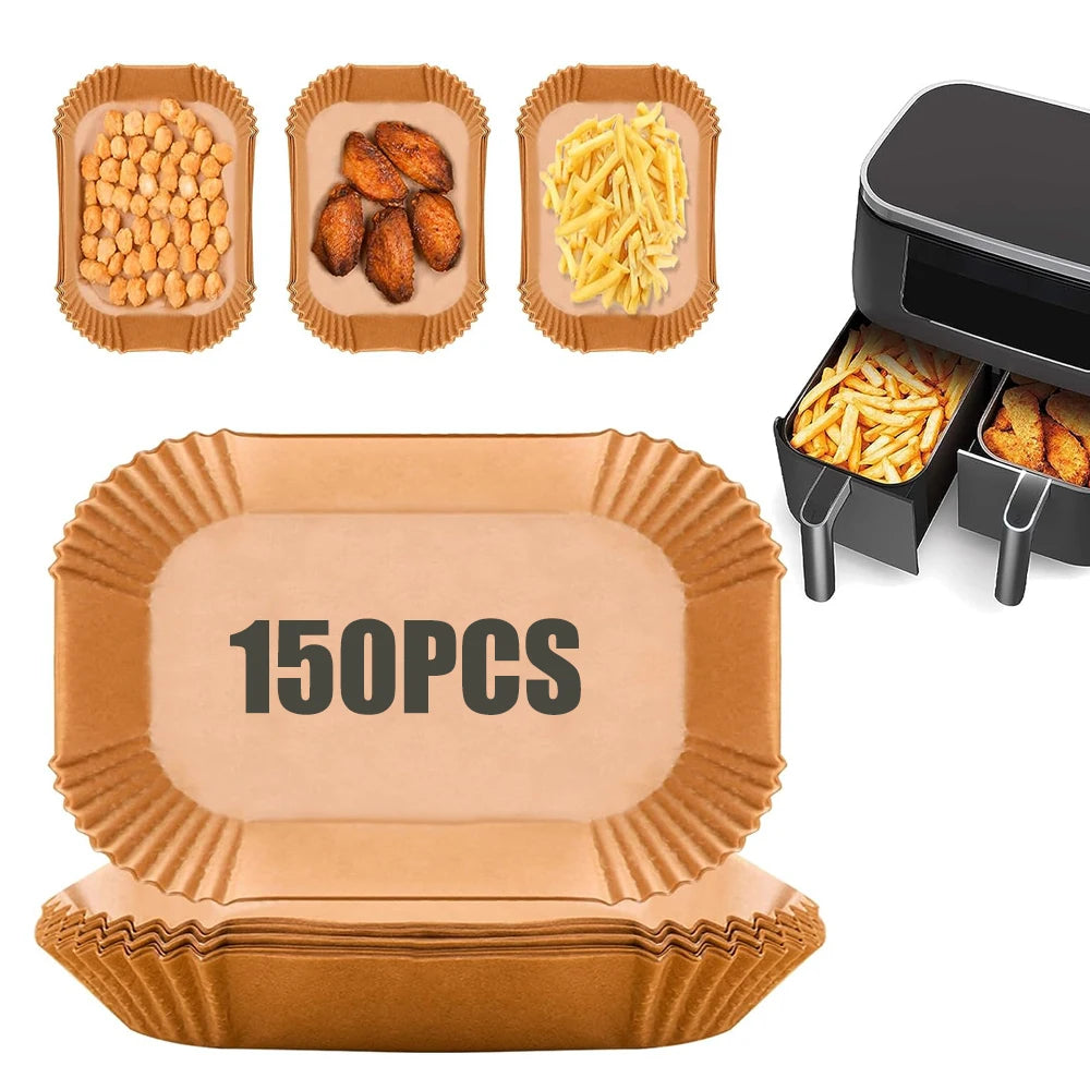 50/100/150Pcs Air Fryer Disposable Paper Liner Rectangle, 8.6X 5.5'' Non-Stick Parchment Liner Cooking Paper in Bags