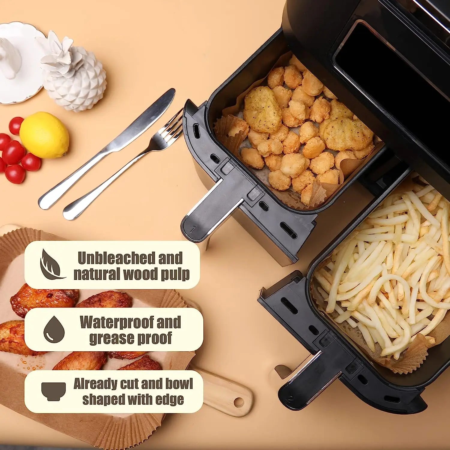 50/100/150Pcs Air Fryer Disposable Paper Liner Rectangle, 8.6X 5.5'' Non-Stick Parchment Liner Cooking Paper in Bags