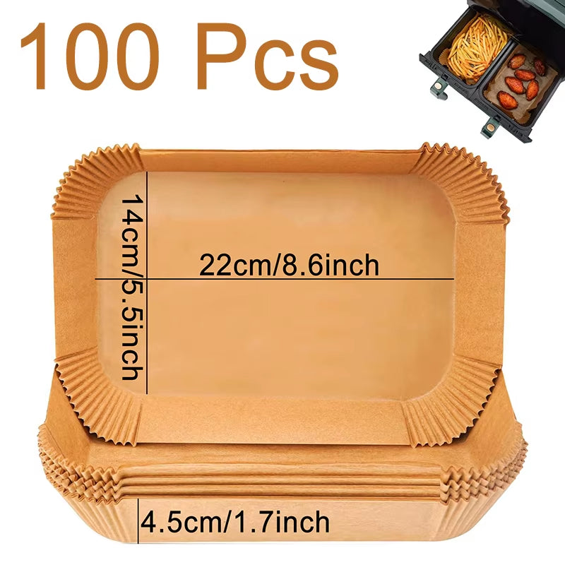 Large Disposable Air Fryer Paper Non-Stick Rectangle Airfryer Baking Liners Oilproof Oven Mat for Ninja Foodi Dualzone Basket