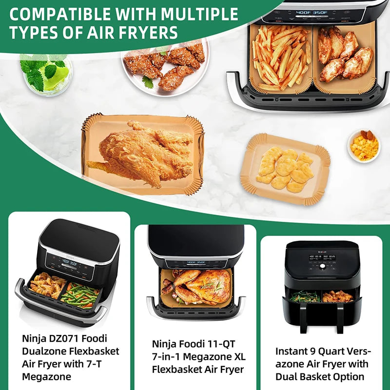 Large Disposable Air Fryer Paper Non-Stick Rectangle Airfryer Baking Liners Oilproof Oven Mat for Ninja Foodi Dualzone Basket